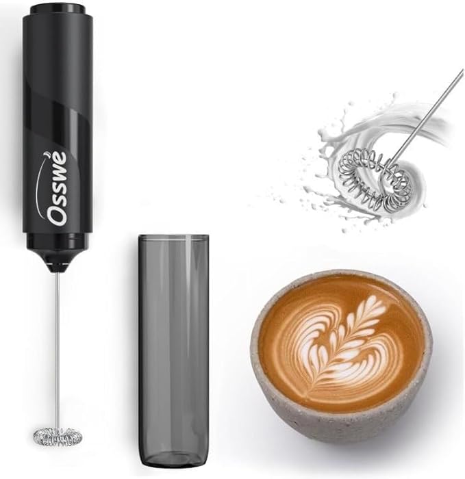 Premium Electric Milk Frother with Storage Cover – Handheld Coffee Foam Maker, Battery Operated, Matte Black – Powerful & Portable Frother for Lattes, Cappuccinos, Hot Chocolate, Matcha & More