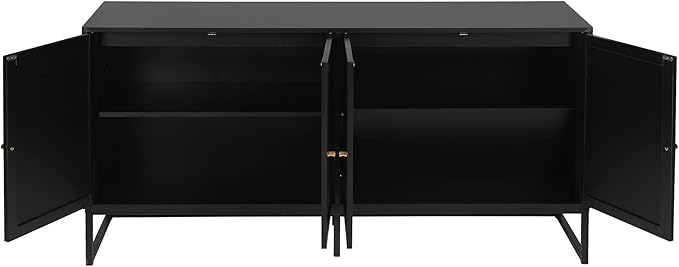 Modern Sideboard Cabinet, Accent Storage Cabinet with Rattan Doors and Adjustable Shelves, Freestanding Sideboard Storage Cabinet for Kitchen Dining Living Room Hallway Office (Black)