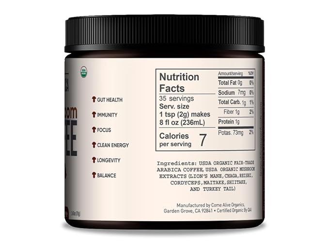 La Republica Instant Mushroom Coffee Organic – 100% Arabica Coffee with Lion’s Mane, Reishi & 5 More Mushrooms for Focus, Immunity, Energy Support & Fast Metabolism – 35 Servings