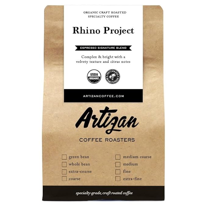 Artizan Coffee USDA Organic Ground Coffee | Rhino Project Blend | Dark Roast | Medium Grind for Drip | 2 lbs | Roasted in South Florida