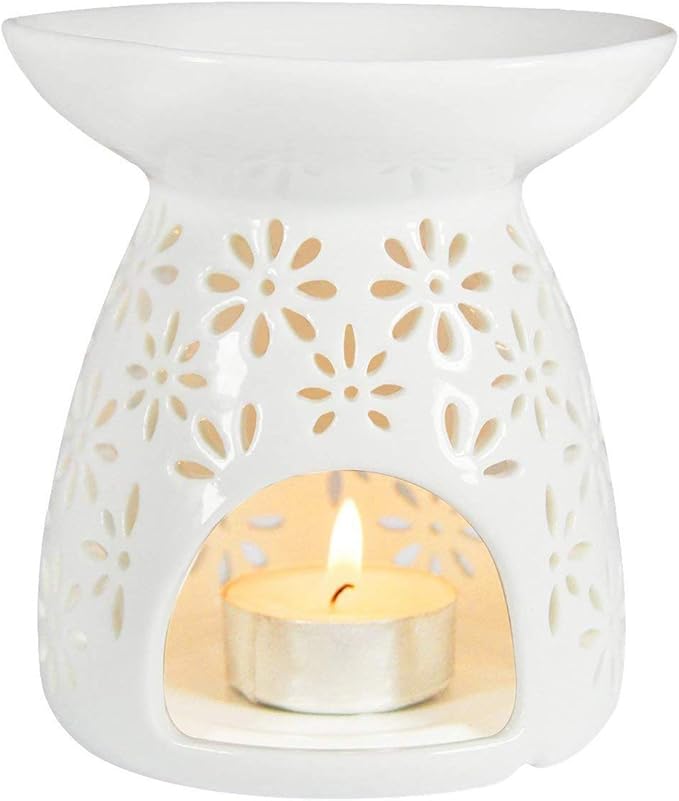 HwaGui - Ceramic Tea Light Holder & Wax Warmer, Aromatherapy Essential Oil Burner, Great Decoration for Living Room, Balcony, Patio, Porch and Garden