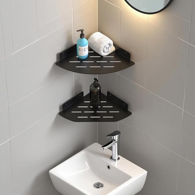 Metal Corner Shelf, Floating Shelves for Wall Mounted Bathroom Shelves, Storage Organizer for Toilet, Dorm and Kitchen Black 12x8.6 inch(31x22cm)