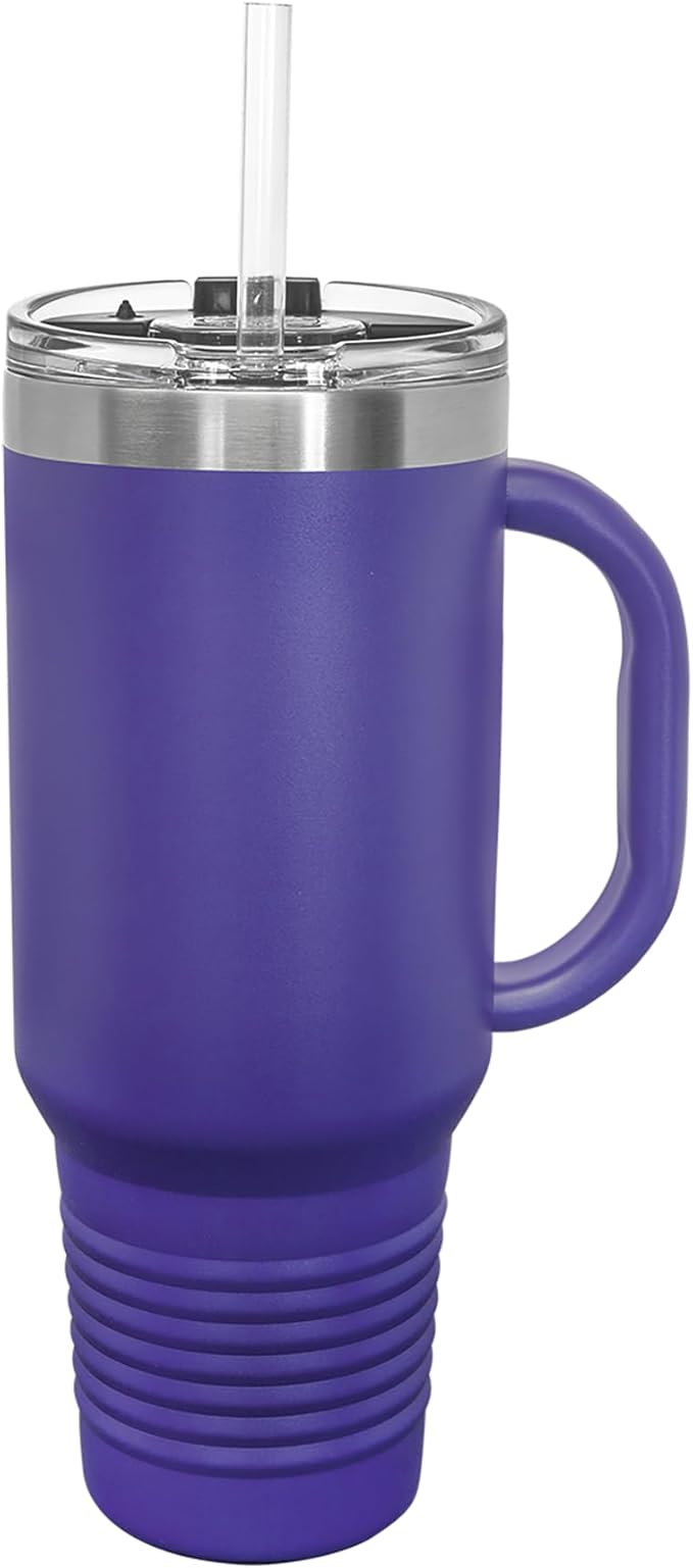 LaserGram 40oz Vacuum Insulated Travel Mug with Handle, Sushi, Personalized Engraving Included (Dark Purple)