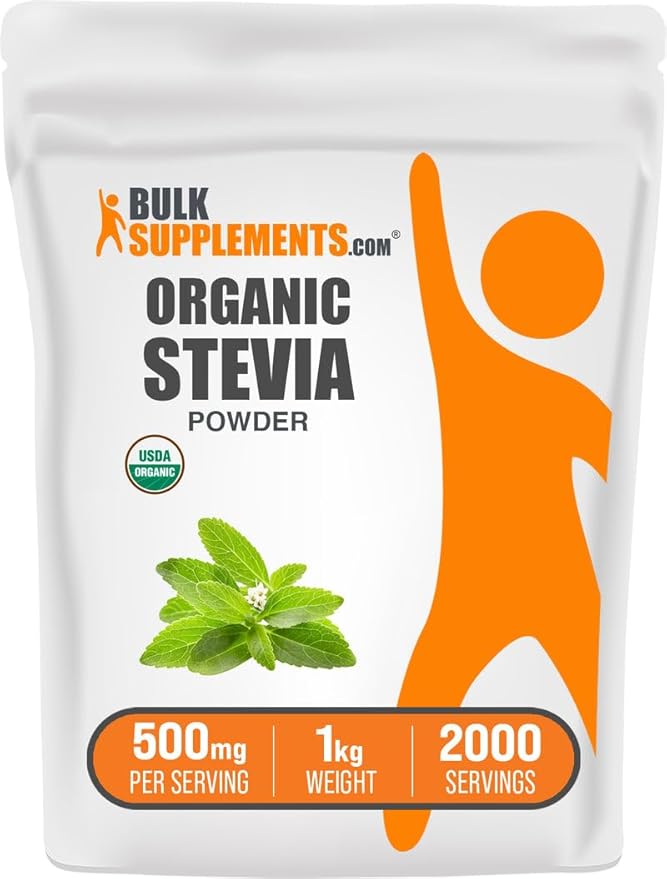 BulkSupplements.com Organic Stevia Powder - Pure Sweetener, Sourced from Stevia Leaves, Herbal Supplement - Vegan & Gluten Free, 500mg per Serving, 1kg (2.2 lbs) (Pack of 1)