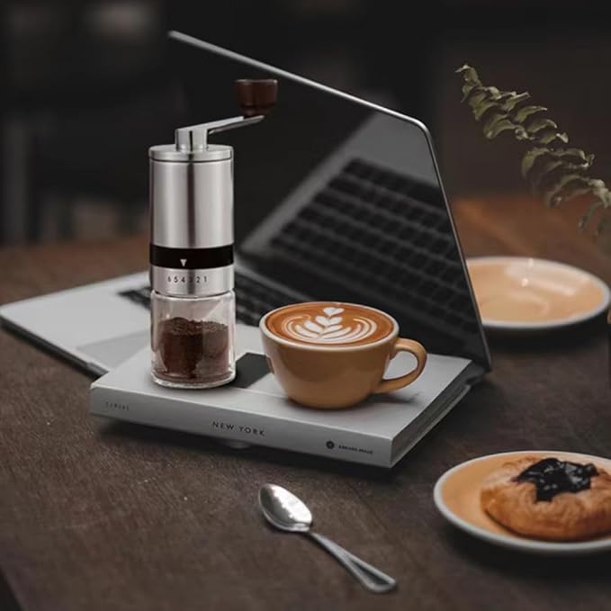 Manual Coffee Grinder-Stainless Steel Hand Coffee Grinder with Adjustable Dragon Tooth Conical Burr, No-Power, Portable Espresso Grinder for Home, Office, Camping or Travel