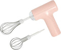 Cordless Hand Mixer, One Touch Off Handheld Electric Whisk with 3 Speed Modes, Hand Held Egg Beater with 2 Detachable Stir Whisks (Pink)