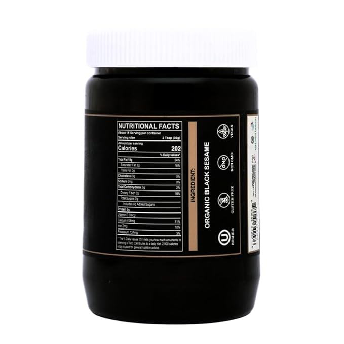 Organic Black Tahini Paste 16 oz (1lb) - Black Sesame Paste - USDA Certified, Kosher, Gluten Free Tahini Sauce - Creamy Tahini Organic with Hulled Sesame Seeds for Dressigns, Dips, Spreads & Hummus - The Holly Tree