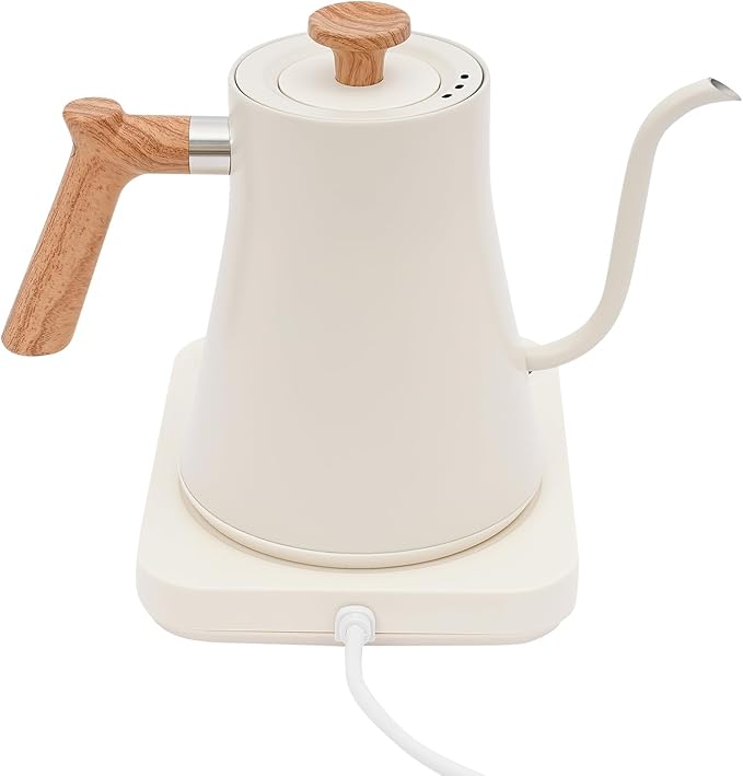 Gooseneck Electric Kettle, 1200W 0.9L/0.24Gal 304 Stainless Steel Electric Tea Kettle with LED Display Temperature Control Insulation Memory Function Water Boiler for Coffee Tea Milk (White)