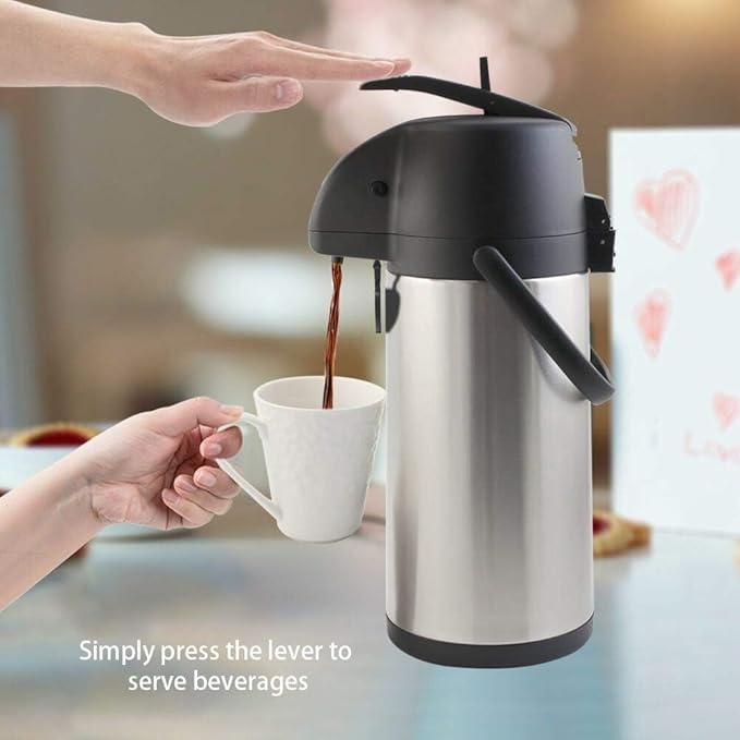 Airpot Coffee Dispenser Thermal with Pump,2.2L/74 Oz Insulated Stainless Steel Large Airpot Coffee Carafe Lever Action for Hot/Cold Water,Thermal Carafes for Hot Cocoa for Parties