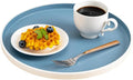 Decorative Serving Tray Round Food Tray Blue Coffee Table Tray Plastic Tray for Serving Food, Breakfast, Fruit, Snack, Drinks in Kitchen Living Room/Bedroom or Office