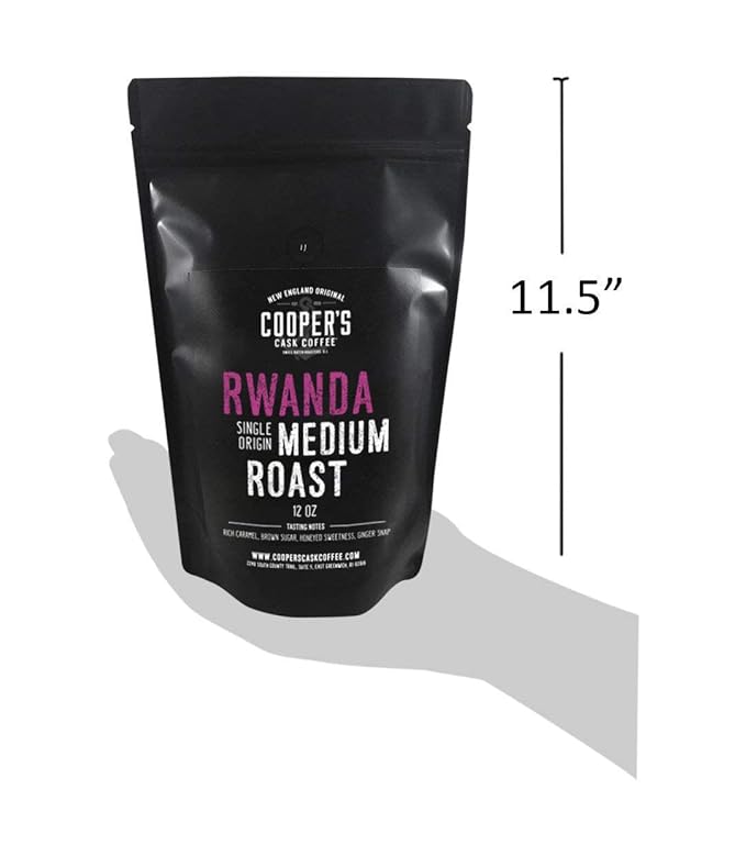 Rwanda Full Bodied Medium Roast Coffee Beans, Single Origin Whole Bean, 12 oz Bag