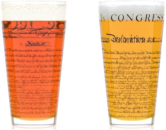 Well Told Authentic U.S. Constitution and Declaration of Independence Pint Glasses (16 oz, Set of 2) American Patriotic Beer Glasses