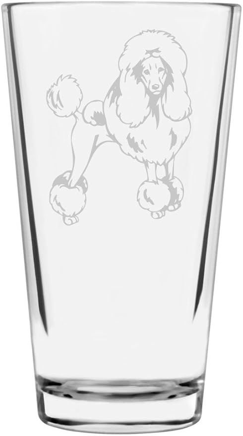 Poodle Dog Themed Etched All Purpose 16oz Pint Glass