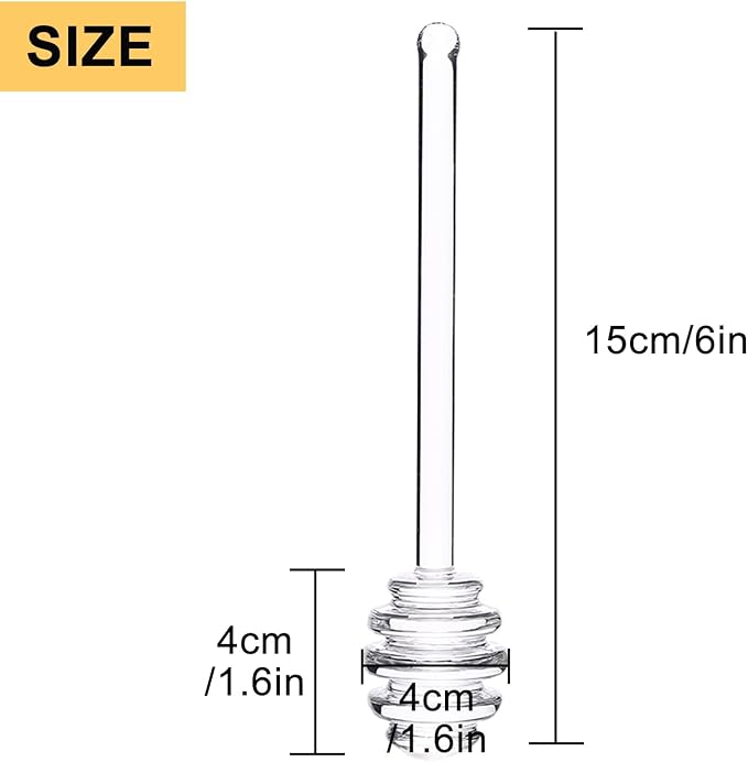 WAFJAMF 2 Pcs 6'' Glass Honey Dipper Stick, Honey Jam Syrup Mixing Stirrer Spoon for Honey Pot Jar
