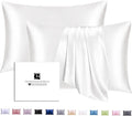 Ravmix Silk Pillow Cases 2 Pack with Zipper, 21momme Mulberry Silk Pillowcase for Hair Skin, Soft Smooth Breathable Cool Pillow Cover for Beauty Sleep with Gift Box(Standard 20"x26", Ivory White)