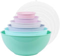 BoxedHome BPA Free Plastic Round Mixing Bowl with Lids, 12 Pack Nesting Bowls with Lids Set, Microwave and Dishwasher Safe Prep & Serving Bowls Great for Mixing, Baking, Serving (pinkish green, 12pcs)