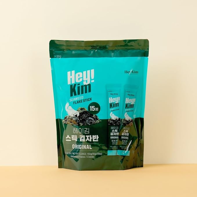 Heykim Seaweed Flakes Furikake toasted with Sesame individual stick pack x 15 sticks(10g), Easy Cut, Healthy snack, Easy to Carry, Original Sea Salted seasoned seaweed laver