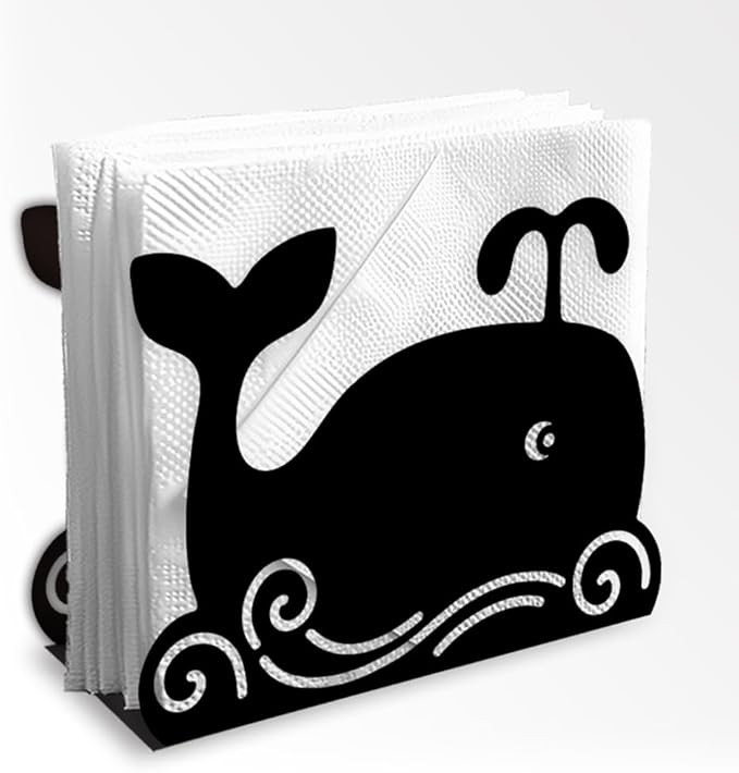 Cartoon Whale Decorative Black Metal Napkin Holder for Table, 5.3" x 4.1" x 1.9" Whale Marine Animal Standing Napkin Holder for Home Kitchen Restaurant Picnic Party Coffee Bar Dining Room