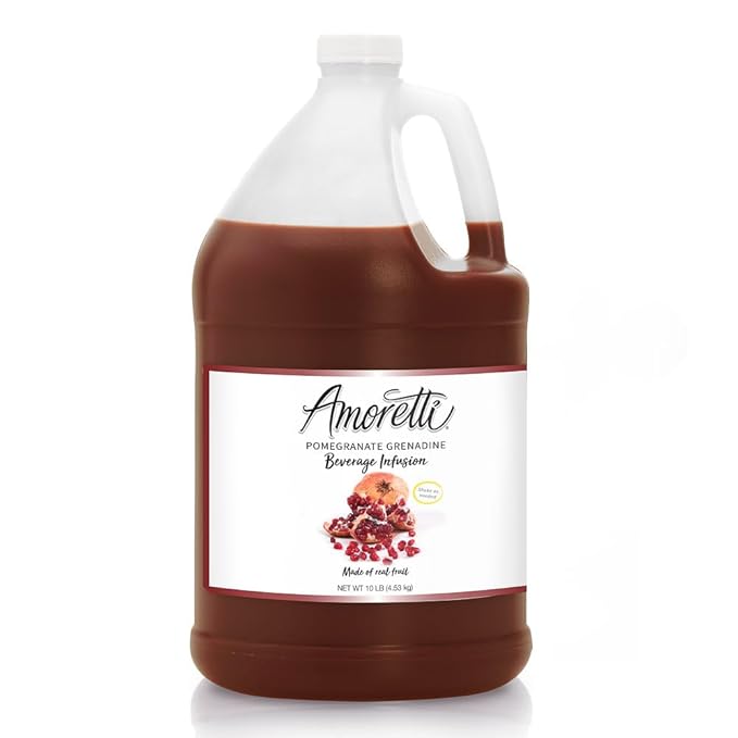 Amoretti - Pomegranate Grenadine Beverage Infusion, (10 lbs) - Drink Mix & Water Enhancer with Pump for Flavoring Cocktails, Waters, Teas, Mocktail and other Beverages, Preservative Free, Gluten Free