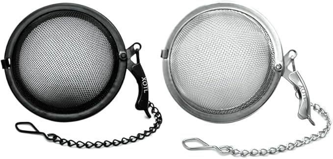 2.2 Inch Tea Ball Infuser Set – 2 PCS Stainless Steel Mesh Tea Strainers for Loose Leaf Tea, Spices, Herbs – 1 Black & 1 Silver – Reusable Steeper Filters
