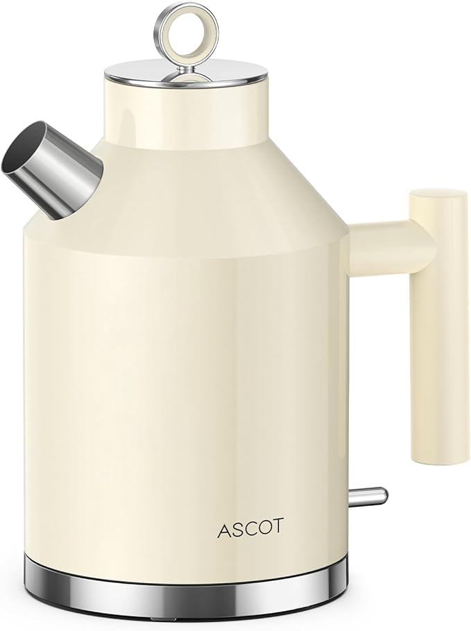 ASCOT Electric Kettle, Electric Tea Kettle 1.6L 1500W Retro Tea Heater & Boiling Water, Auto Shut-Off and Boil-Dry Protection (Cream)