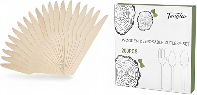 200 Pack Disposable Wooden Knives (6.5") - Heavy Duty Birch Cutlery for Charcuterie Boards & Holiday Parties - Sturdy Birch Utensils for Spreading Cheese, Jam & Butter