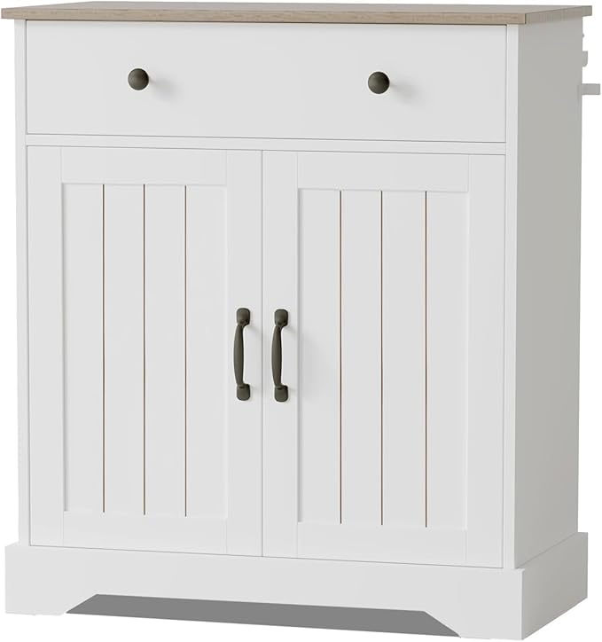 29.5'' White Wood Buffet Cabinet with Adjustable Shelves and Doors, Versatile Coffee Bar Storage for Living Room, Entryway, Dining Room, and Kitchen Pantry