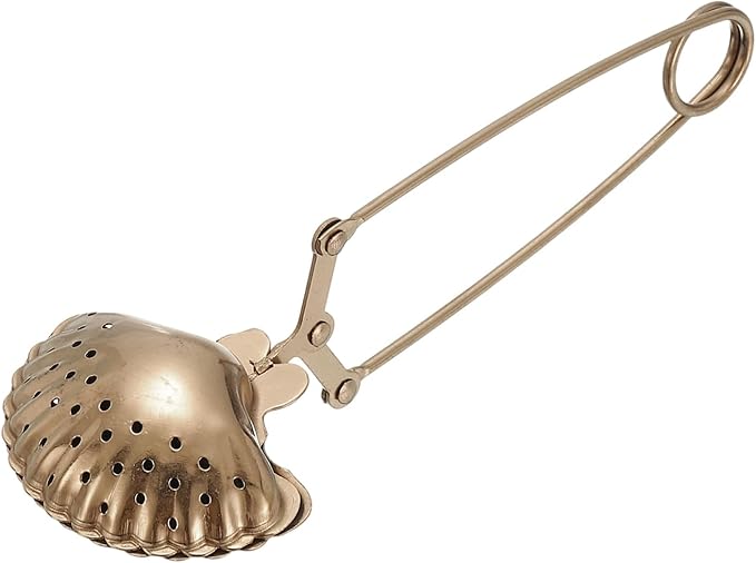 uxcell 1 Pcs Tea Infuser, Stainless Steel Loose Leaf Tea Infuser Filter, Long Handle Tea Steeper Strainers for Cup and Teapot for Tearoom Office Home, Shell Shaped Rose Gold
