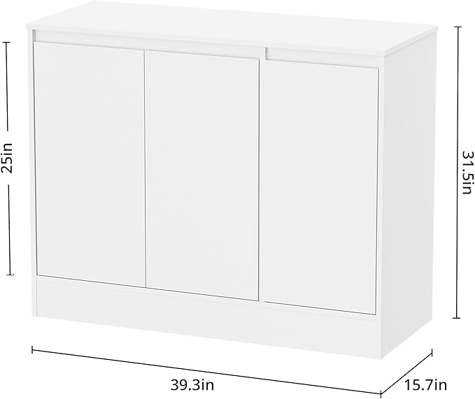 Buffet Cabinet with Storage, Coffee Bar Cabinet with 3 Doors and Adjustable Shelf, Modern Kitchen Buffet Sideboard for Living Room, Kitchen, White