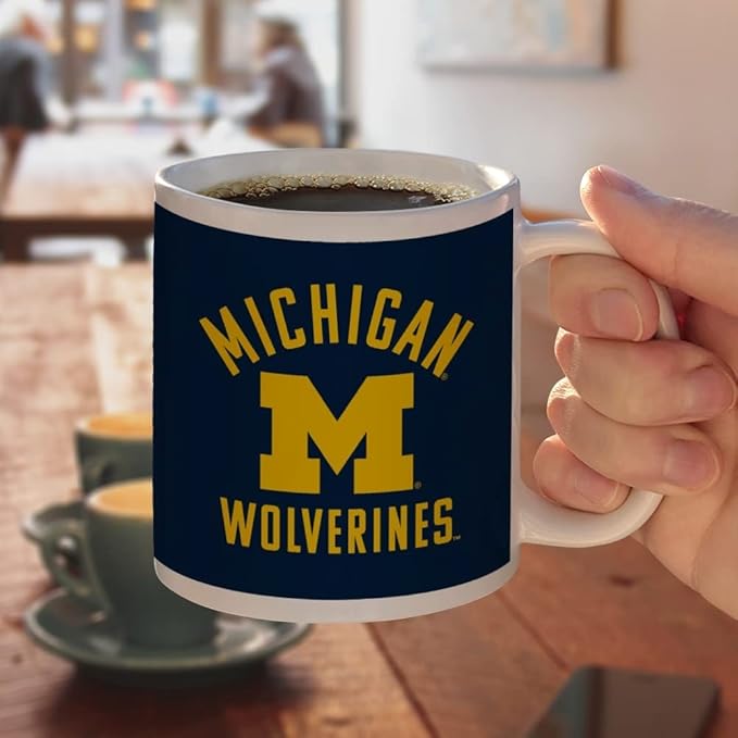 University of Michigan Wolverines Logo Ceramic Coffee Mug, Novelty Gift Mugs for Coffee, Tea and Hot Drinks, 11oz, White