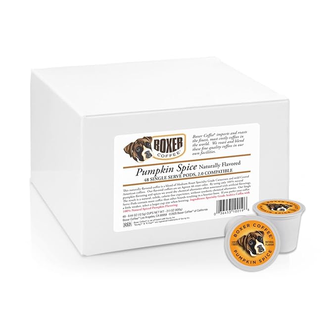 Boxer Coffee Pumpkin Spice Naturally Flavored Pods compatible with Keurig K-Cup, 48 count