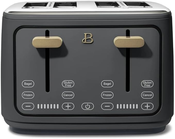 Beautiful 4-Slice Toaster by Drew Barrymore – Touch Display, Extra-Wide Slots, Bagel & Frozen Functions, Stainless Steel (Oyster Gray)