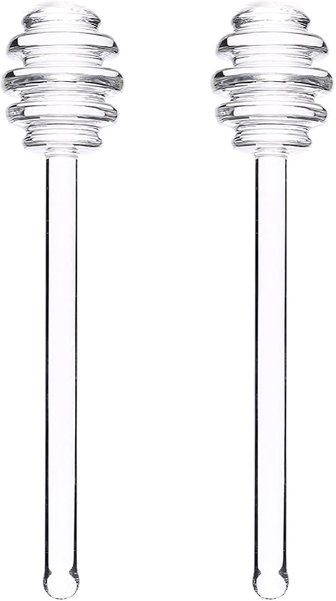 WAFJAMF 2 Pcs 6'' Glass Honey Dipper Stick, Honey Jam Syrup Mixing Stirrer Spoon for Honey Pot Jar