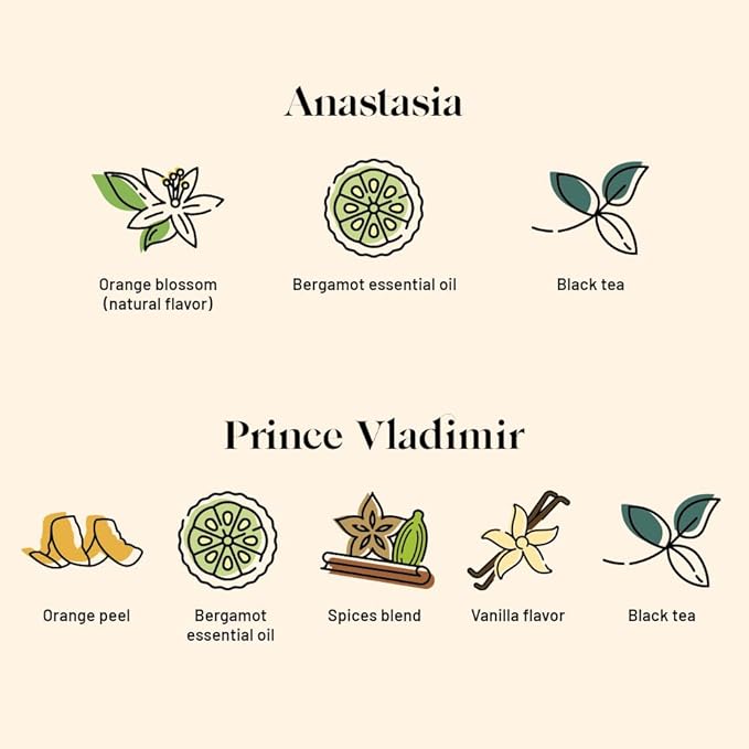 Kusmi Tea - Pack of 2 Boxes of Tea Bags - Anastasia + Prince Vladimir - Organic Flavored Black Tea - Iconic Earl Grey with Bergamot Orange and Lemon - Caffeinated Tea - 2x20 Tea Bags