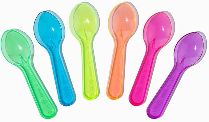 [3,000 Count] Transparent Mixed Mini Tasting Spoons - 3 Inch NEW 6 Color Disposable Plastic Spoons for Sampling Food, Ice Cream, or Spices - Frozen Dessert Supplies