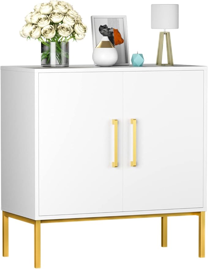 CARPETNAL Siedeboard Buffet Cabinet, White Side Storage Cabinet with Doors and Adjustable Shelves, Accent Cabinet for Kitchen, Living Room, Dining Room, Office, Hallway, Entryway