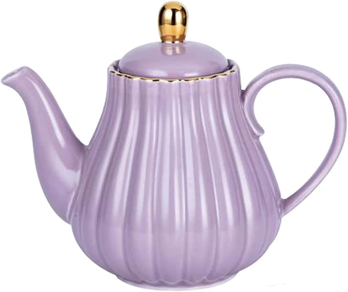 YBK Tech Strengthen Porcelain Teapot, 31oz Coffee Pot Ceramic Teapot- Stripe Design (Purple)