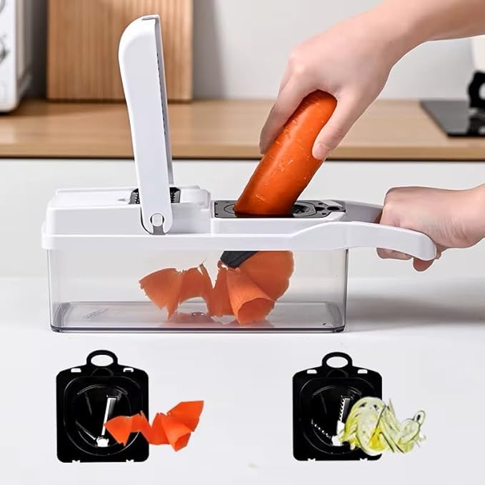DOSTDR - Vegetable Chopper, Mandoline Slicer, Veggie Chopper, Food Chopper with Container, Vegetable Cutter & Spiralizer for Onion Salad Vegetable Chopper, Fruit Slicer, Shredding, Multi-Function