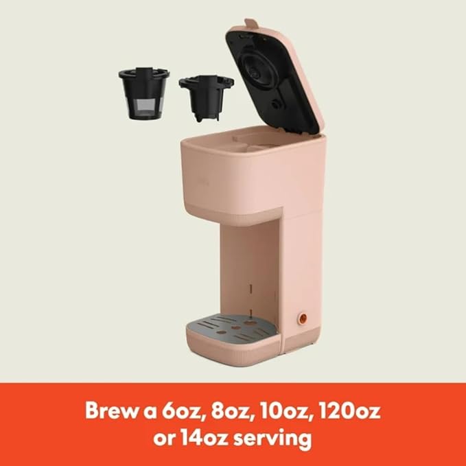 Single-Serve Bella Coffee Maker – Compact 6oz–14oz Brewer for Ground Coffee or Pods, One-Touch Operation, Adjustable Drip Tray, 35oz Water Tank, Travel Mug Friendly, Dishwasher-Safe Parts