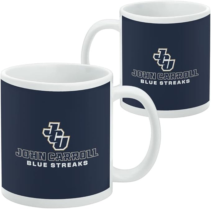 John Carroll University Blue Streaks Logo Ceramic Coffee Mug, Novelty Gift Mugs for Coffee, Tea and Hot Drinks, 11oz, White