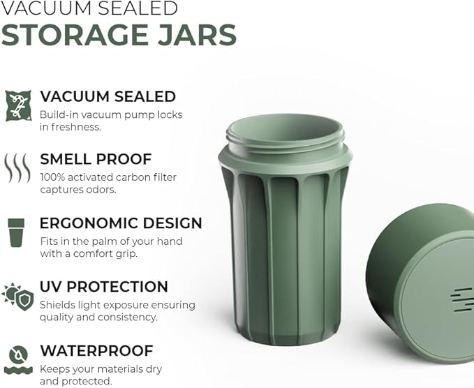 Staze Preserve Vacuum Sealed Storage Jars (148ml) | Patented Smell Proof Containers | Herb Storage & Food Storage Container with Protection -(MARSH)