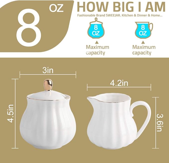 Sweejar Royal Ceramic Sugar and Creamer Set, 3 Piece Set with Cream Pitcher, Sugar Bowl, Sugar Set with Lid & Spoon, Coffee Serving Set Wedding Gift(Turquoise)