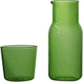 Bedside Glass Water Carafe Set with Cup, Glass Carafe with Lid Mouthwash Cups for Bedroom Bathroom Juice Wine Milk 19oz