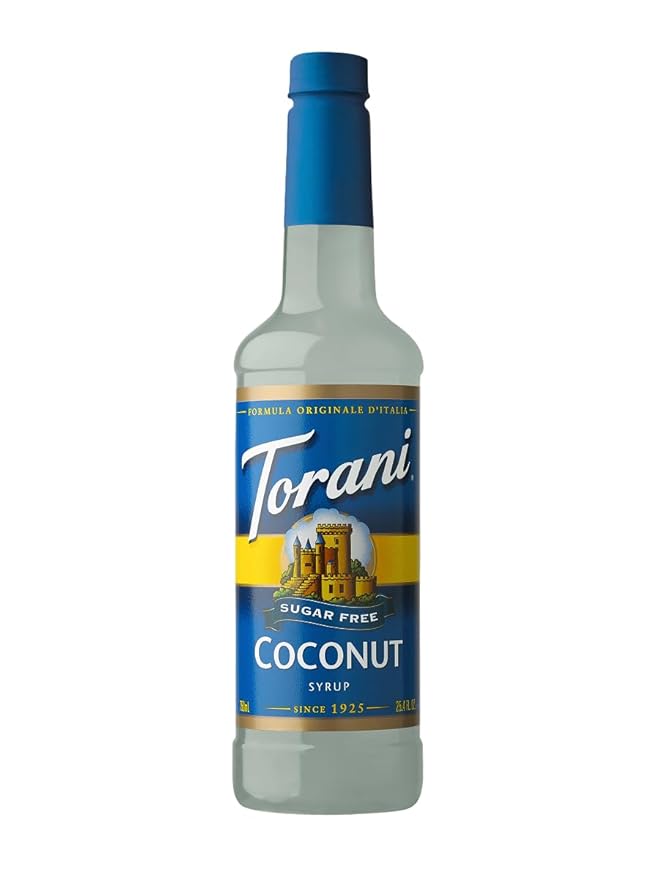 Torani Sugar Free Coffee Syrup, Coconut Flavored Syrup for Drinks, Zero Calorie, Pump Included, 25.4 Fl Oz