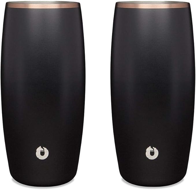 Snowfox Premium Vacuum Insulated Stainless Steel Beer Glass, Home Bar Accessories, Elegant Bartending, Lightweight Pint Glasses, Sleek Drinkware, Frosty Beverages Stay Cold, 18oz, Set of 2,Black/Gold