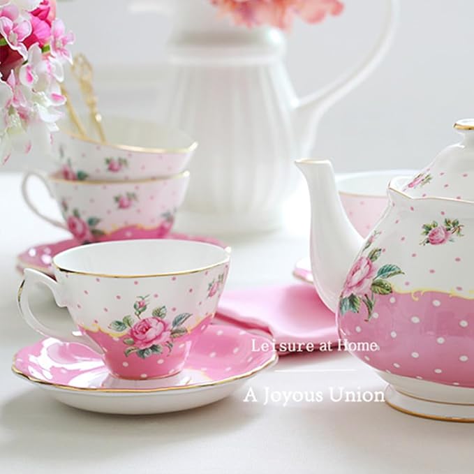 ONEUSTAR Floral Tea Cup and Saucer Set for 1 Bone China Coffee Cup 7 oz Vintage Rose Flower English Teacup for Women Tea Party Mother's Day Gift