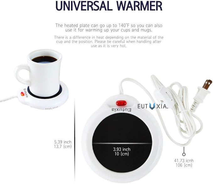 Eutuxia Candle Warmer for Home & Office. Great for Warming Up Cups, Coffee Mugs, Wax, and Beverages on Desks, Tables & Countertops. Electric Heated Plate Warms Quickly. Enjoy Hot Drinks on Cold Days.