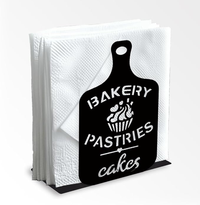 Cutting Board Decorative Black Metal Napkin Holder for Table, 5.3" x 3.4" x 1.9" Bakery Cakes Standing Napkin Holder for Home Kitchen Restaurant Picnic Party Coffee Bar Dining Room