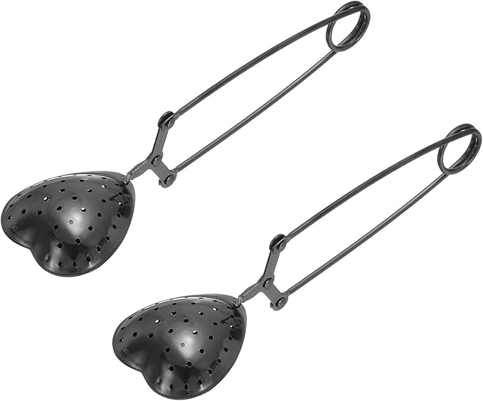 uxcell 2 Pcs Tea Infuser, Stainless Steel Loose Leaf Tea Infuser Filter for Cup and Teapot, Long Handle Tea Steeper Strainers for Tearoom Office Home, Heart Shaped Black
