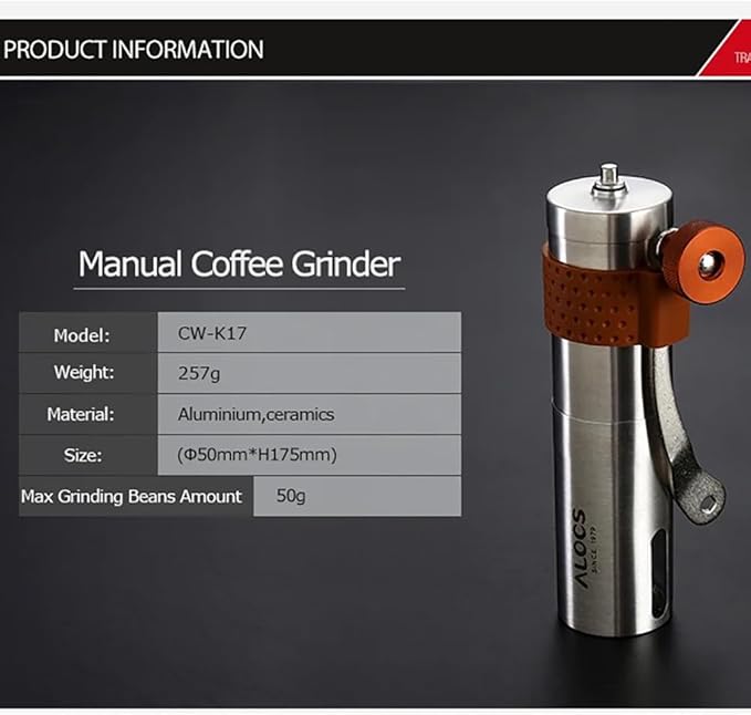 BlueField Lightweight Manual Coffee Bean Grinder, Hand Crank Coffee Grinder with Stainless Steel Conical Portable Coffee Grinders for Office, Travel and Camping (Silver)